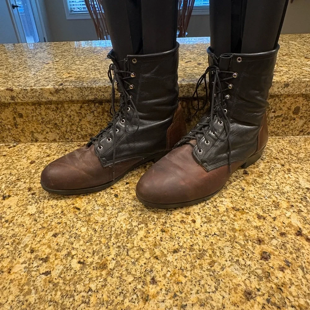 J. Chisholm Men’s Western Riding Boots Black Brown Leather Made in USA 9 ?